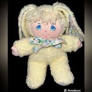 Vtg 1987 Dolly Mine Easter Lovey Bunny Rabbit Plush Stuffed Doll Sherpa Yellow
